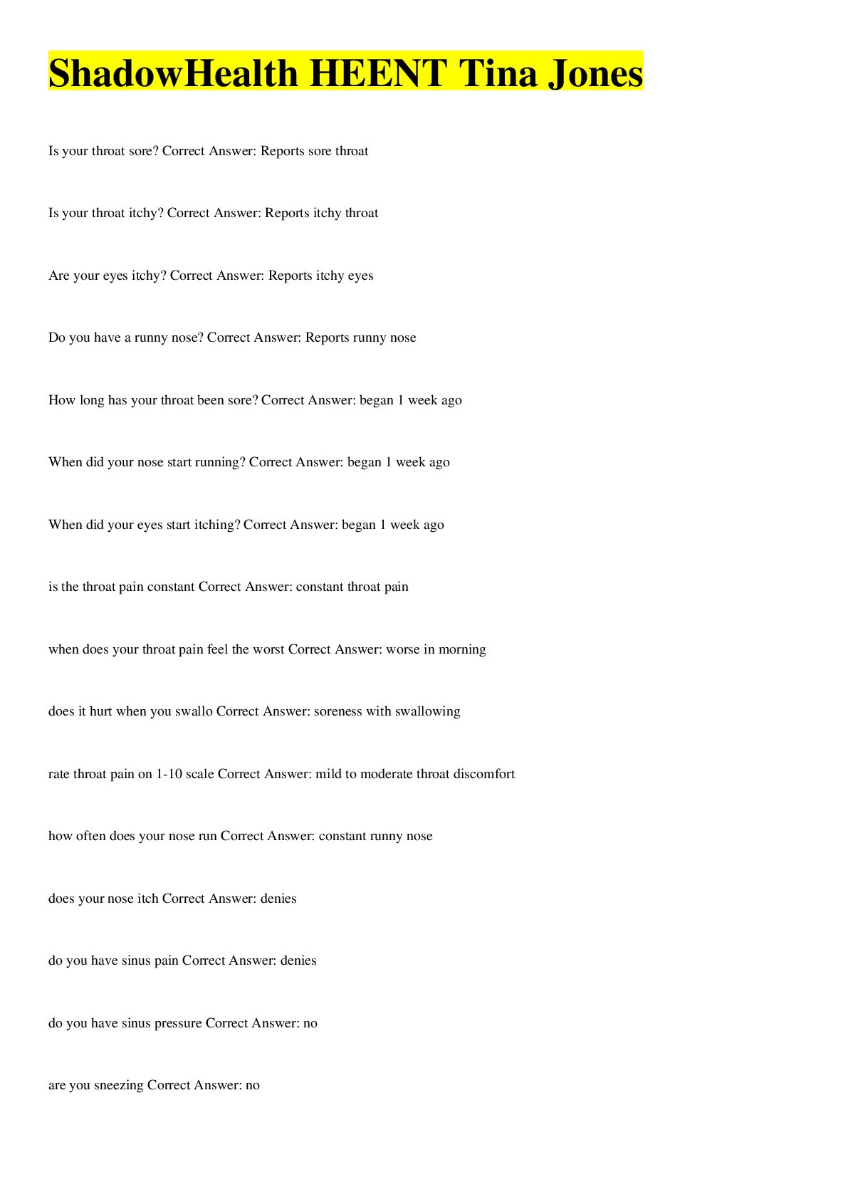 Preview image for ShadowHealth HEENT Tina Jones